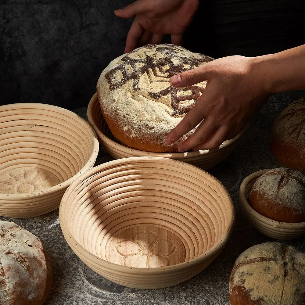 Handmade Baking Spatulas Oval Round Shape Sourdough Rattan Fermentation Baguette Proving Bread Proofing Basket Set With Pattern