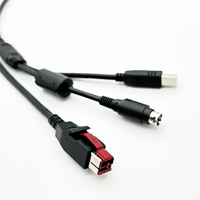 Câble USB vers USB B + Hosiden 3 broches DIN en Y personnalisé, alimenté 24V, avec noyau en ferrite pour imprimante de reçus POS et terminal EPOS