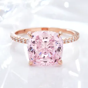 5ct CZ 18k rose gold plated 925 sterling silver solitaire pink zirconia dainty finger ring for girls