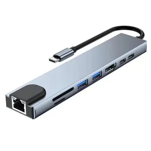 USB C 허브 멀티 포트 어댑터 8 in 1 도킹 유형 C ~ 4K HD MI 이더넷 USB 3 포트 SD TF 카드 USB 허브