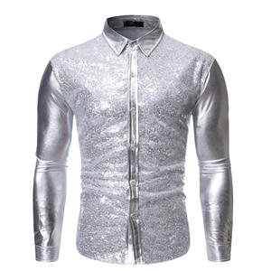 Camicie da <span class=keywords><strong>uomo</strong></span> con paillettes e Glitter a maniche lunghe camicia da discoteca lucida Costume da ballo da ballo - Product Image 1