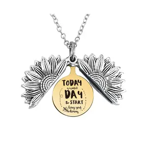 Ywganggu High Quality Stainless Steel Can Open Sunflower Necklace Personalized Graduation Name Necklace Engraved Jewelry