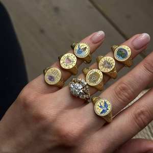 스테인레스 스틸 트렌디 패션 반지 발렌타인 데이 사자 인어 사랑 페인트 보석 반지 - Product Image 3