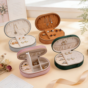 Jinsky Portable Velvet Travel Jewelry Box Mini Case with Compartments for Earrings <b>Ring</b> Necklace Anti-Tarnish - Product Image 4