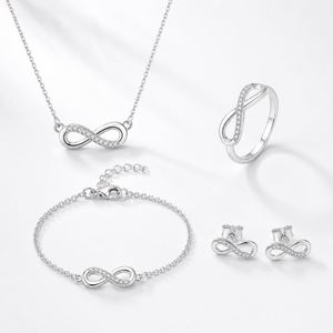 Eternal Love <b>Infinity</b> Jewelry Set Rhodium Plated Necklace <b>Bracelet</b> Ring Earrings <b>Infinity</b> 925 Sterling Silver Jewelry Set - Product Image 1