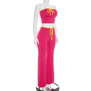 Viviblook Q26ST150 Women New Autumn <b>Set</b> <b>Sexy</b> Sleeveless Color Blocking Strapless Top Flared Pants Two Piece <b>Set</b> - Product Image 3