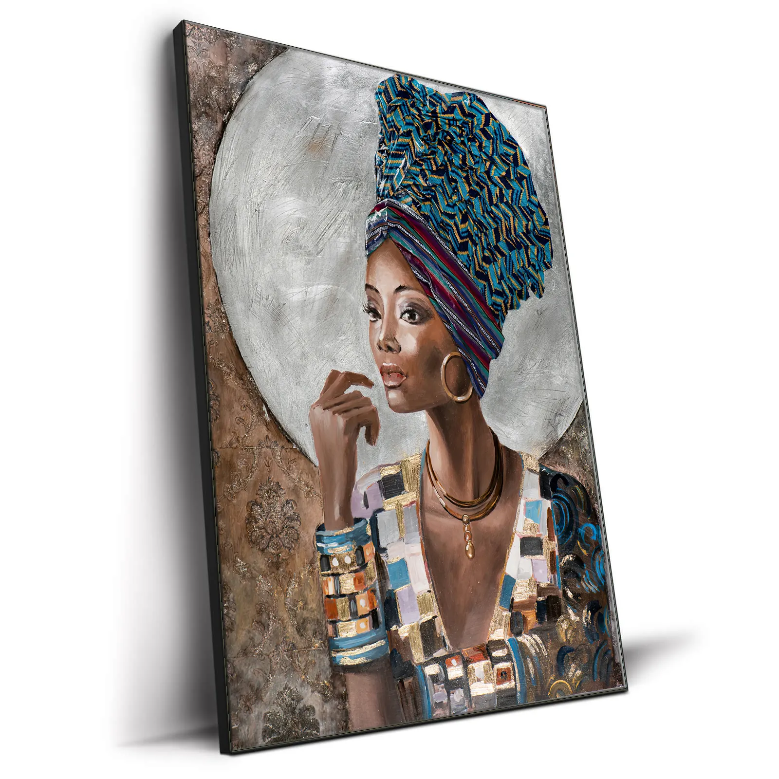 Custom Framed Wall Art African Women Handmade Oil Painting Canvas For Wall Decoration Living Room