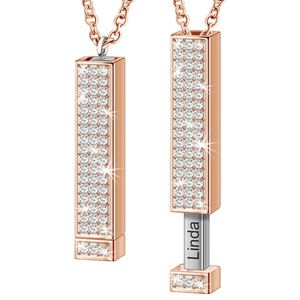 Gemstone <b>Necklace</b> New Design Vertical Men Women Rose Gold Quartz Plated Hidden Message Bar Pendant - Product Image 1