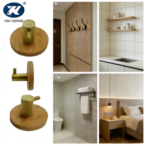 Ganchos de <span class=keywords><strong>Pared</strong></span> Autoadhesivos Resistentes de Bambú y Acero Inoxidable para Toallas y Abrigos, para Entrada, Hotel, Gimnasio, Baño - Product Image 1