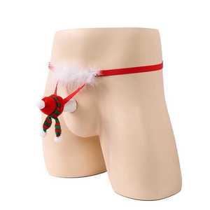 Sous-vêtements de Noël pour hommes, string rouge et blanc, motif Père Noël, taille basse, polyester, élasthanne, nylon, costume sexy et tentant - Product Image 5