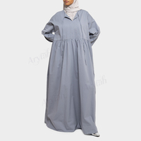Abaya bleu-gris personnalisée pour femmes musulmanes, tenue modeste, col en V froissé, taille smockée, robe longue, mode islamique, fabrication OEM
