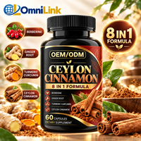 Fabricant de compléments alimentaires en marque blanche OEM ODM, formule 8 en 1 à base de cannelle de Ceylan, berbérine, gingembre et curcuma, 60 capsules