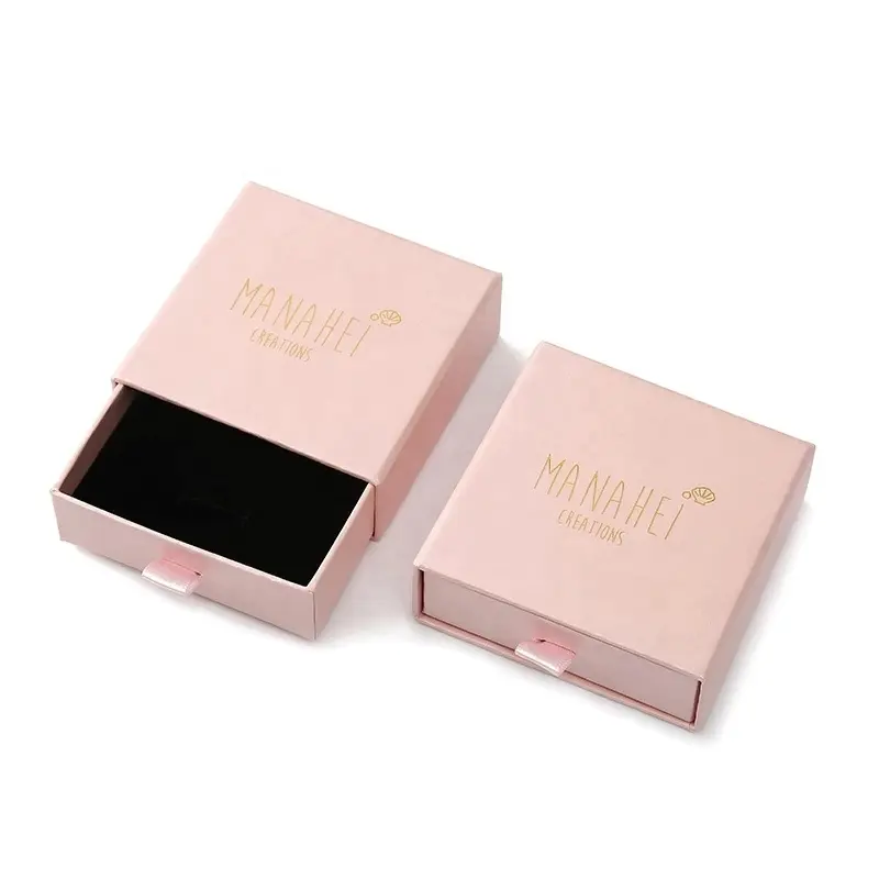 Großhandel benutzer definierte Logo rosa Schublade Schmuck Verpackung & Display Geschenk box mit Ihrem Logo Ohrring Halskette Armband Geschenk box