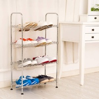 Étagère à chaussures pliable à 4 niveaux en métal chromé, étagère à chaussures modulaire multi-niveaux en fil d'acier pour la maison