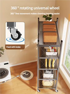 Giá để đồ bằng thép xếp chồng nhiều tầng có bánh xe, dùng cho nhà bếp, phòng tắm, ban công, kho - Giá sách xoay 5 tầng - Product Image 3