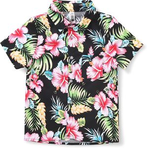 <span class=keywords><strong>Chemise</strong></span> hawaïenne décontractée pour petit et grand garçon 100% popeline de coton boutonnée hauts à manches courtes pour l'été - Product Image 5