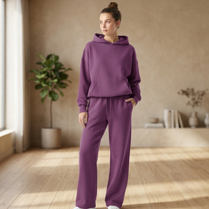 Wholesale Winter Custom Logo Printed 100% Cotton Hoodie Jogging Jogger Set Women Two Piece Tracksuit - Product Image 1