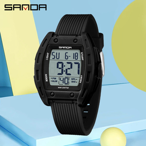 SANDA 6506 Montre électronique de sport étanche en forme de baril, montre-bracelet lumineuse à affichage unique pour hommes et femmes - Product Image 1
