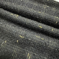 Tissu Tweed Métallique Noir et Or 325 GSM 100% Polyester Double Face Teint en Fil Tissé Respirant pour Veste et Manteau de Luxe pour Femme