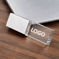 Memoria USB de Cristal Personalizada con Luz LED, 2.0/3.0 de Alta Velocidad, Nueva Caja de Regalo para Bodas, Almacenamiento Multi-GB, Logotipo OEM Personalizado