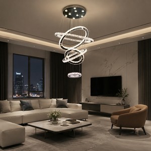 Lámpara Colgante Moderna de Lujo DIY de 5 Anillos para Villa, Iluminación LED de Cristal para Escaleras con Control de Interruptor - Product Image 2