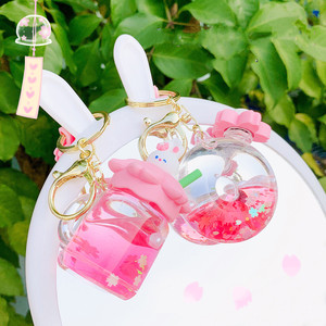 Portachiavi acrilico personalizzato portachiavi anello olio galleggiante hellobykitty coniglio bubble boba quicksand milk tea cup portachiavi liquido - Product Image 2