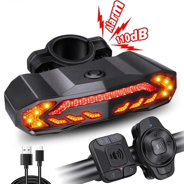 Waterproof IP65 Smart Brake Sensor Bicycle Rear Light Alarm Rechargeable Scooter Bike Turn Signal Warning Lamp Auto Brake Light