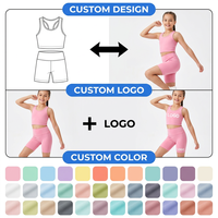 Ensemble de yoga pour filles, logo personnalisé, vêtements de sport pour enfants, couleur unie, spandex, nylon, ensemble de yoga pour enfants, ensembles de vêtements pour filles, OEM, ODM