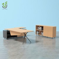 IULTRA Boss Table de bureau moderne en forme de L, bureau de direction de luxe, dessus en verre noir, accents chromés
