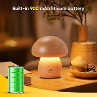 Lampe champignon en bois créative compacte et mignonne Petite lampe de nuit sans fil portable Lampe de bureau à piles rechargeable
