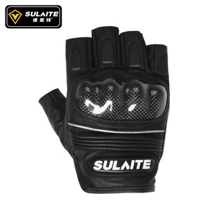 SULAITE – gants de moto demi-doigts en peau d'agneau et fibre de carbone, respirants, pour hommes, utilisation estivale - Product Image 4