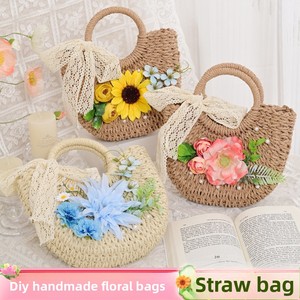 Borsa fatta a mano fai da te in paglia di fiori artificiali fodera in poliestere borsa per eventi di riscaldamento saloni di Team Building regali per feste - Product Image 4