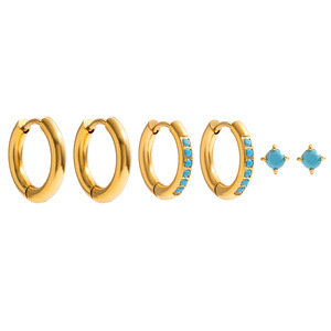 Pendientes Huggie con Turquesa Azul y Baño de Oro de 18K para Mujer, Joyería para Uso Diario - Product Image 5