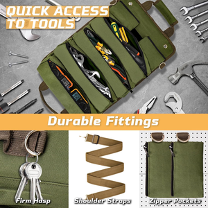 גליל את כלי תיק קומפקטי כלי עמיד מארגן עם 4 pouches כלי גליל ו 2 שקיות קטנות של רוכסן, אחסון כלי חובה כבד - Product Image 4