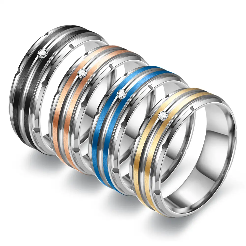 European and American Fashionable Versatile Titanium Steel Men's Ring Light Luxury Temperament Couple Diamond Ring