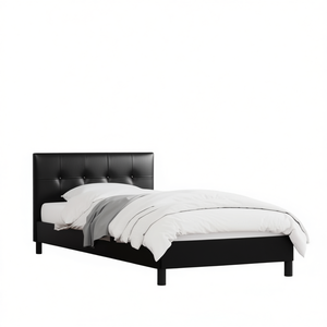 Letto singolo con testiera imbottita in similpelle nera, design moderno e morbido - Product Image 1