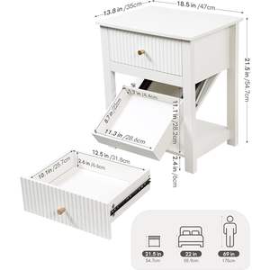 Aylenic Night Stand White Wood Modern Farmhouse Gun Safe Drawer <b>Storage</b> Bedroom <b>Side</b> <b>Table</b> - Product Image 2