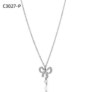เอมี่ เอมี่แฟชั่นสร้อยคอจี้เงินชุบรูปโบว์ประดับมุกเทียมของผู้หญิงเครื่องประดับประจำวันของขวัญสร้อยคอโซ่ - Product Image 1