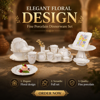 Service à thé en porcelaine blanche de luxe avec bordure dorée, motif floral et plateau de service assorti pour mariage, fête, restaurant, vaisselle de table