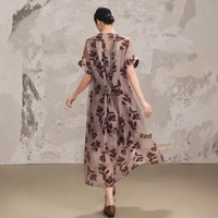 Robe Vintage en Lin Boutonnée pour Femme, Nouvelle Collection Été 2026, Coupe Ample, Design Vieilli, Imprimé Floral Style Chinois, Robe Haut de Gamme