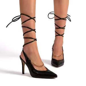 Лучшее Качество Лакированная Кожа Женская стильная модная одежда с ремешками на каблуках оптом - Product Image 3