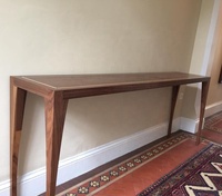 Table console vintage en bois de chêne, noyer et teck, style mi-siècle, longue et étroite, pour couloir, décoration antique