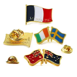 도매 에나멜 플래그 금속 핀 맞춤 맞춤 옷깃 핀 골드 아일랜드 호주 예멘 국기 핀 모자 또는 의류 배지
