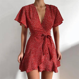 Mini vestido Sexy de verano 2025 con cuello en V, manga corta, novedad de verano de 2017, cintura francesa, Vestido largo de gran oscilación - Product Image 4