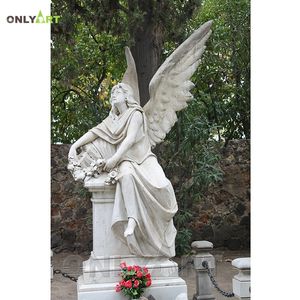 Onlyart Design et jardin extérieur sur mesure sculpté à la main grande statue d'ange en marbre avec <span class=keywords><strong>petit</strong></span> oiseau - Product Image 4