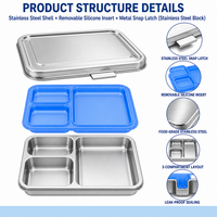 Edelstahl Bento-Box 1240ml 3-Fach-Unterteilung Auslaufsicher BPA-Frei Lunchbehälter für Kinder und Erwachsene