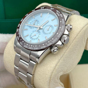 Reloj mecánico de gama alta 2025 para hombre con diamante azul hielo, bisel de cerámica rojo vino, reloj cronógrafo de tres ojos - Product Image 3