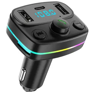 FM Transmitter USB C Type C Dual USB Smart Phone Charger Car MP3 Player Colorful Light TF card Bluetooth Handsfree Car Kit