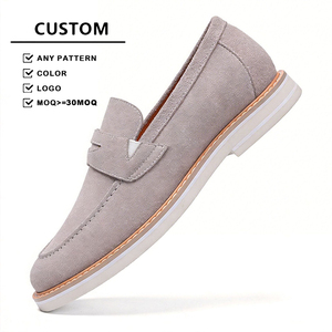 Best Selling Fashion Grey Casual <b>Shoes</b> for <b>Men</b> Genuine Cow Suede Leather Loafers Versatile Flats - Product Image 1