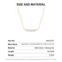 Collier pendentif cinq pierres en moissanite, argent 925 plaqué or, serti griffe, rond, princesse, poire, cadeau